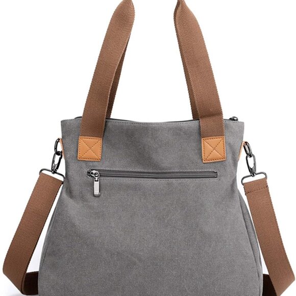 Women's Canvas Tote Bag Multi-pocket Work Shoulder Crossbody Casual - Picture 6 of 7